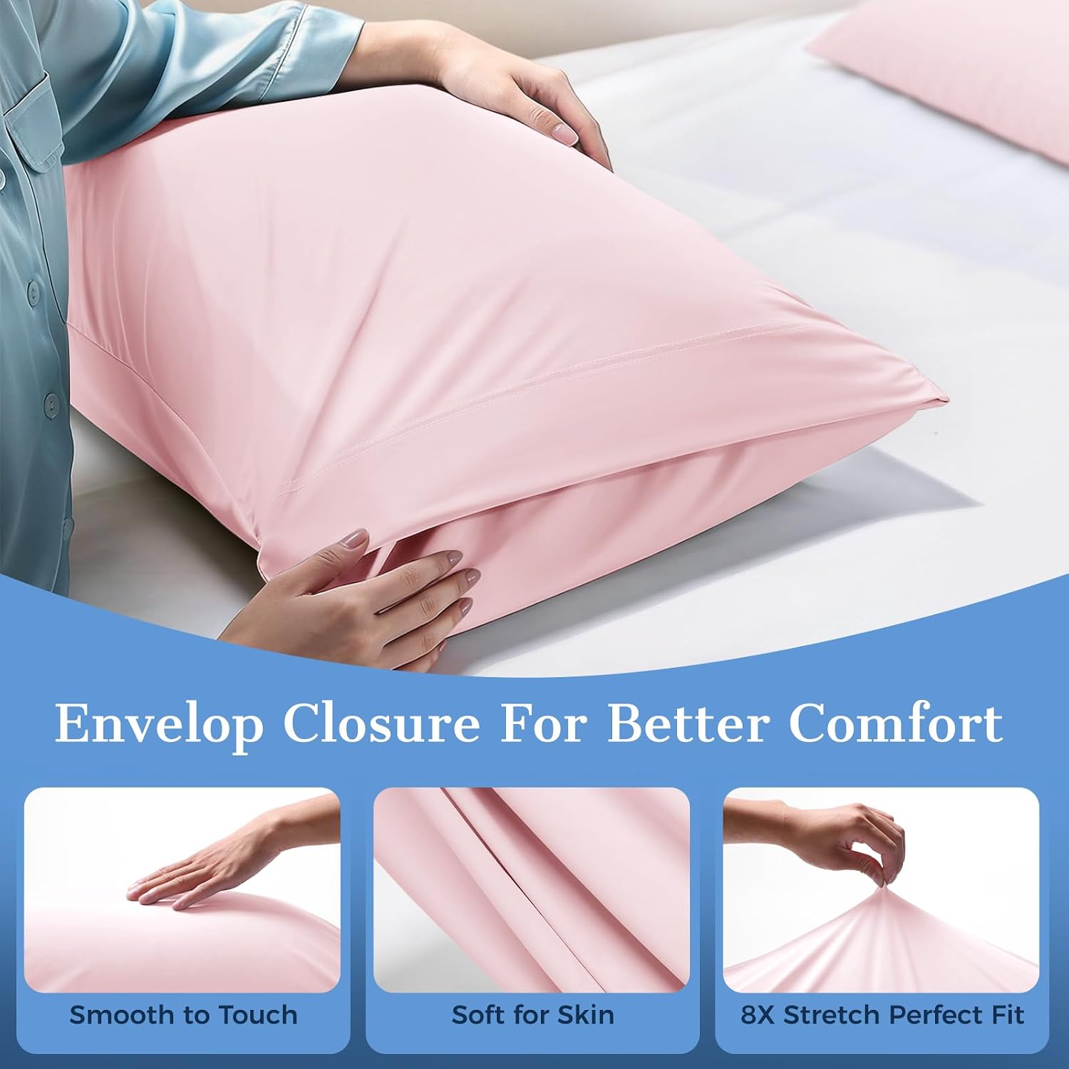 Cooling Pillow Cases 2 Pack Queen Size Cooling Pillowcases for Hot Sleeper Q-Max>0.5, Hydrates Skin & Hair, Reduces Wrinkles & Frizz…