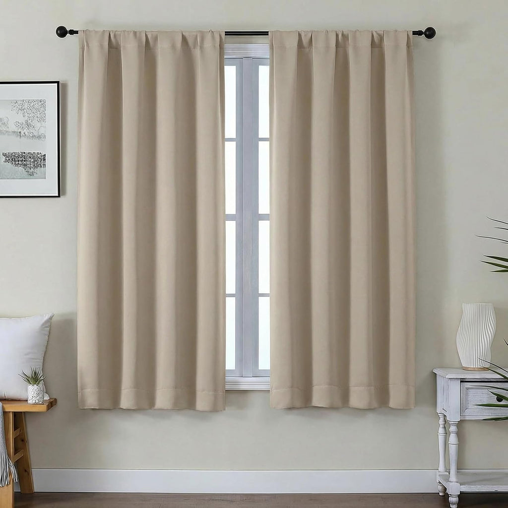 Gwine Blackout Curtains for Bedroom 63 Inches Long - Thermal Insulated Noise Reducing Window Curtain Panels, Room Darkening Curtain…