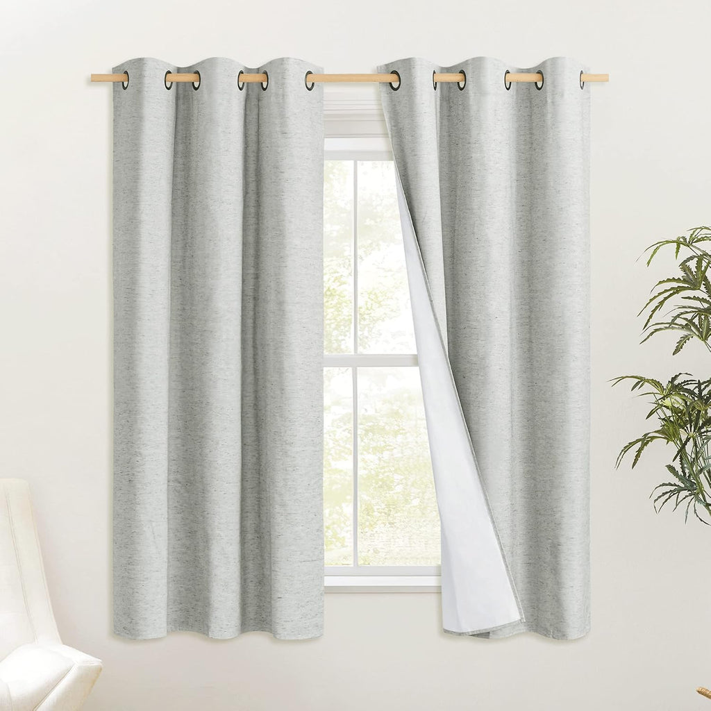 NICETOWN Grey 100% Blackout Curtain Panels, Set of 2, 34" Wide by 48" Long, Thermal Insulated White Thermal Insulated Liner Drapes for…