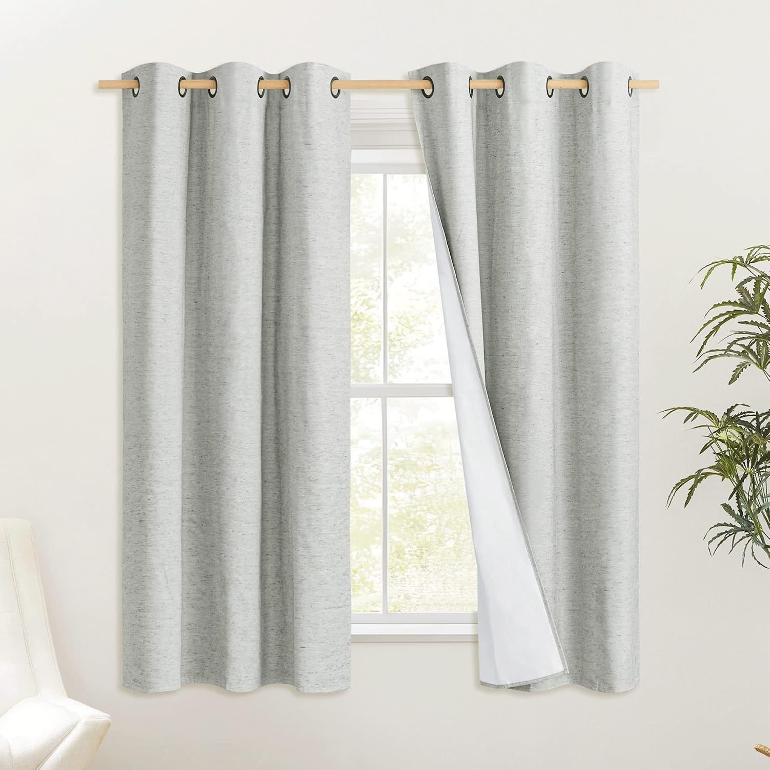 NICETOWN Grey 100% Blackout Curtain Panels, Set of 2, 42" Wide by 45" Long, Thermal Insulated White Thermal Insulated Liner Drapes for…