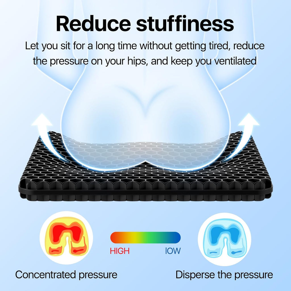 Gel Seat Cushion, Cooling Thick Big Breathable Honeycomb Design Absorbs Pressure Points Seat Cushion with Non-Slip Cover for Office Chair…