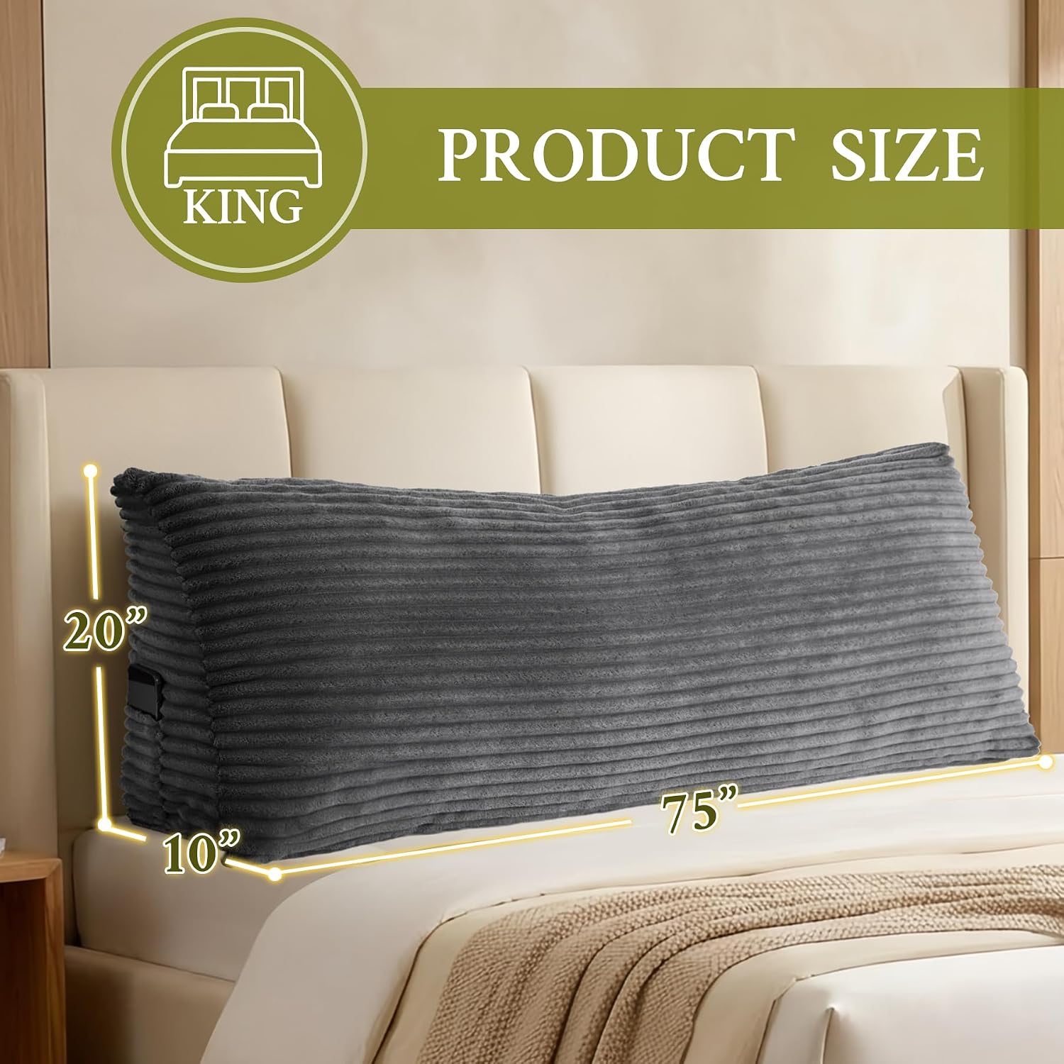 Zonamat Headboard Pillow King, Headboard Wedge Pillow, Back Rest Pillows for Sitting, Reading, Working, Triangle Pillow with Removable Cove…