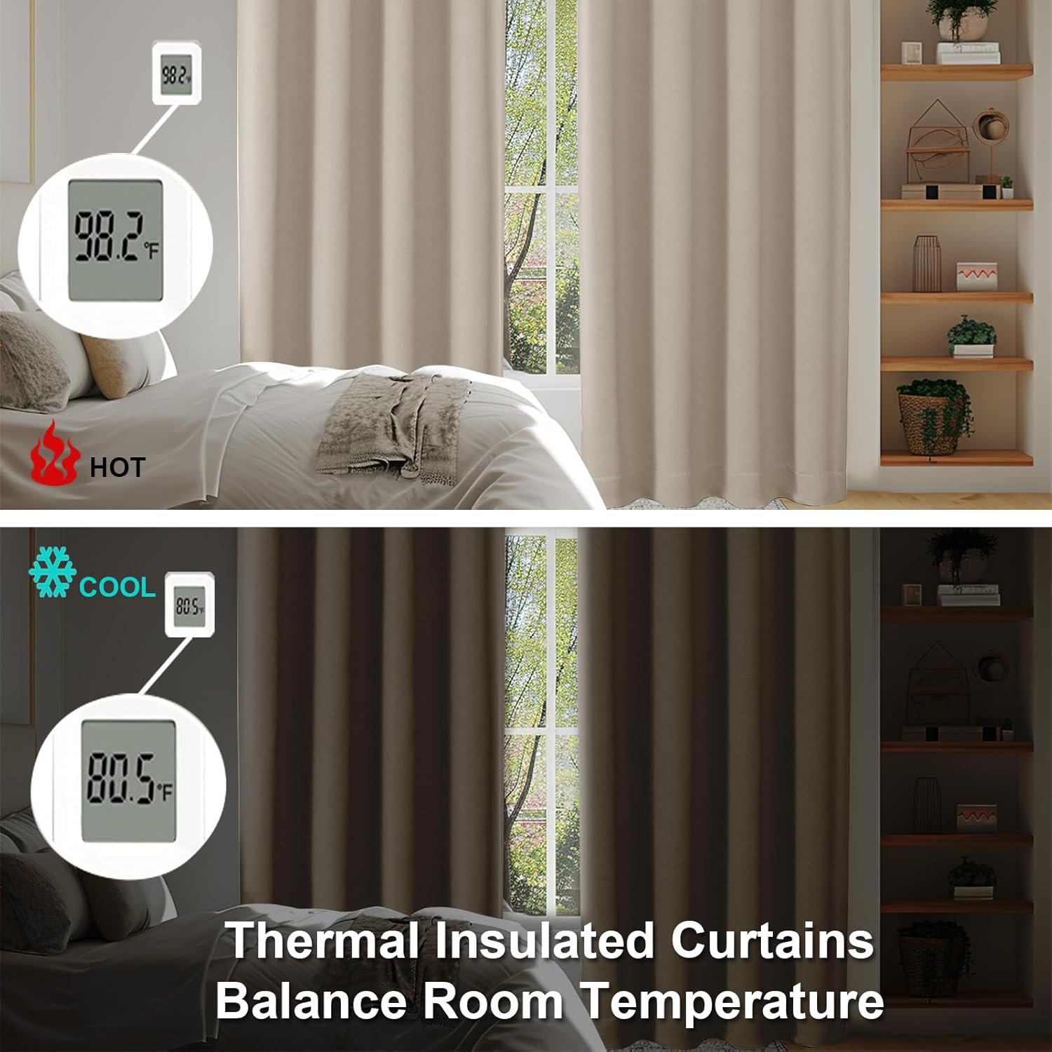 Simplebrand Ava Biscotti Beige Blackout Curtains for Bedroom 63 Inch Length 2 Panels Set, Solid Thermal Insulated Energy Saving Rod Pocket…