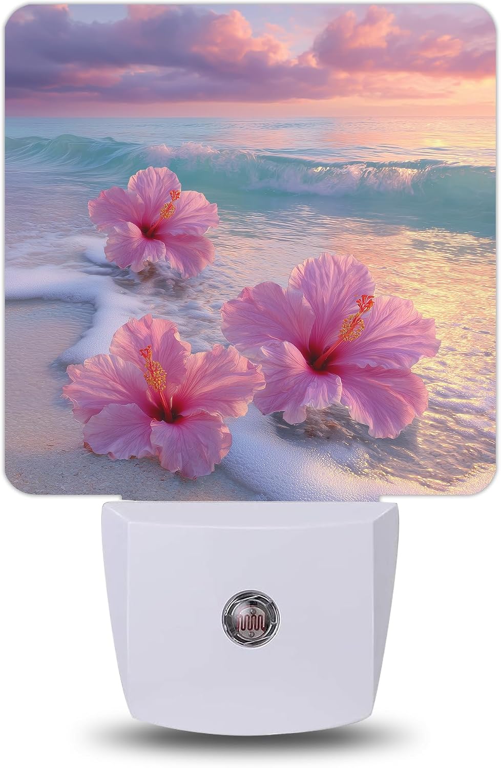 Pink Hibiscus Beach Night Lights Plug into Wall, Night Light for Bedroom Bathroom Hallway Kitchen, Auto Dusk to Dawn Sensor Decorative…