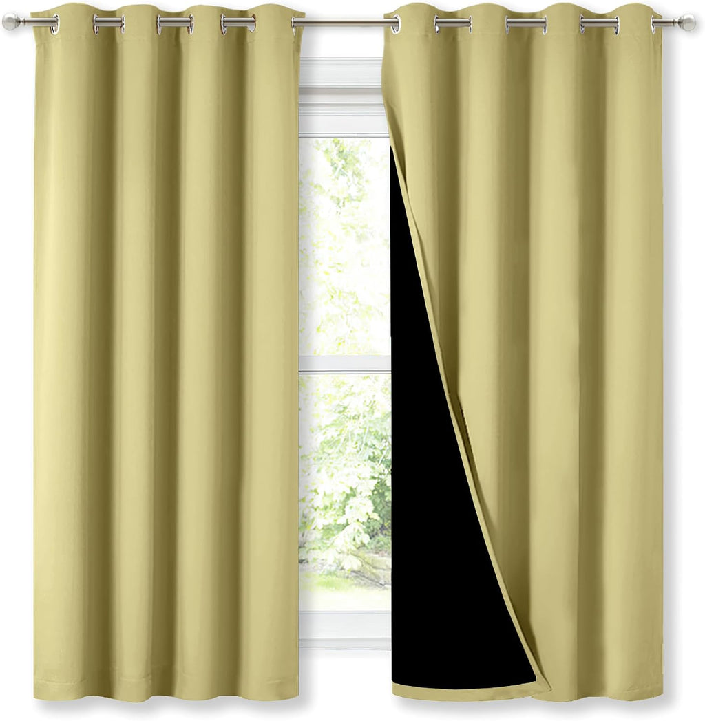 Nicetown 100% Blackout Curtains with Black Liners, Thermal Insulated Full Blackout 2-Layer Lined Drapes, Energy Efficiency Window Draperies…