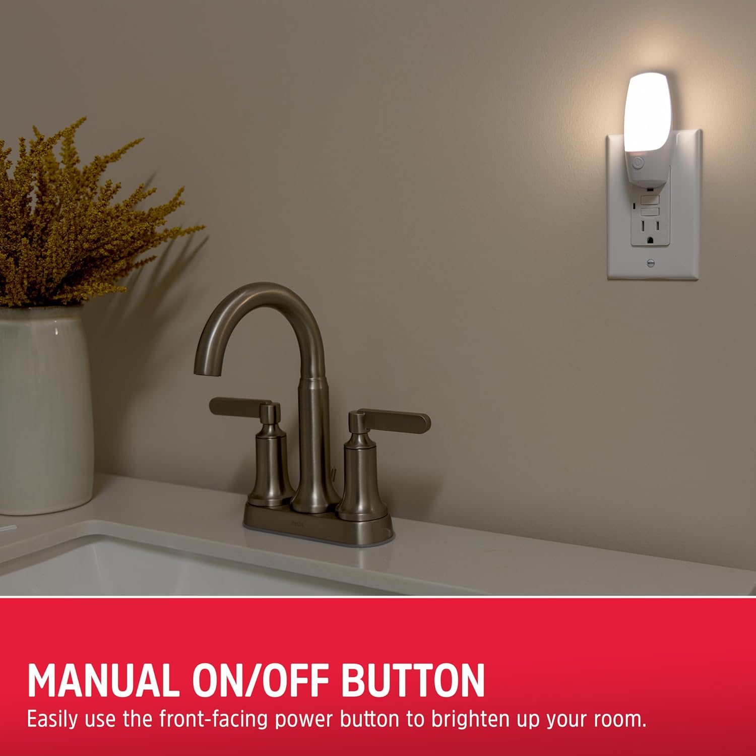 Energizer Manual On/Off LED Night Light Plug-in, Push Button, Compact, Contemporary, for Bedroom, Livingroom, Hallway, Bathroom, Nursery…