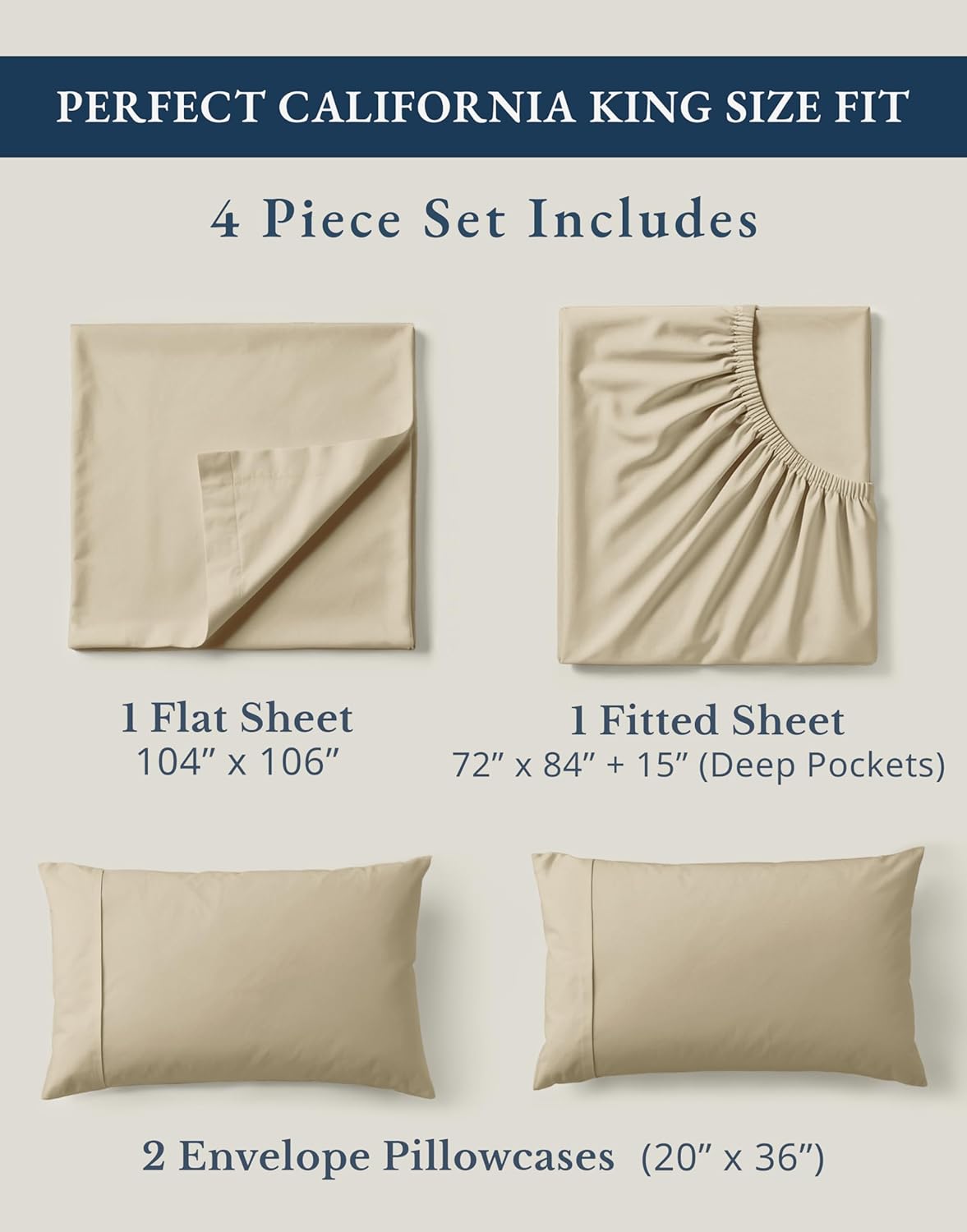 LaneLinen LANE LINEN 100% Organic Cotton Fully Elasticized California King Sheet Set, Low Pilling Fade Resistant Machine Washable Naturally…