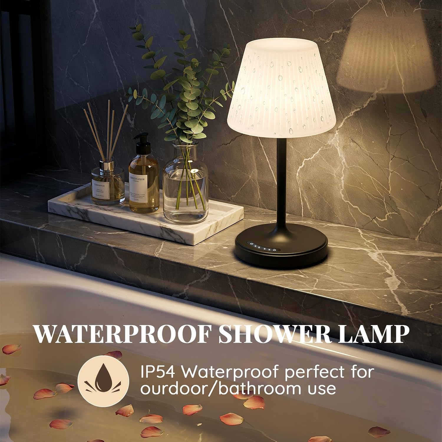 Audles Cordless Table Lamp, Waterproof Shower Lamp, 4000mAh Rechargeable Table Lamps, 3-Color Dimmable Light, Battery Operated Lamp Desk Ni…