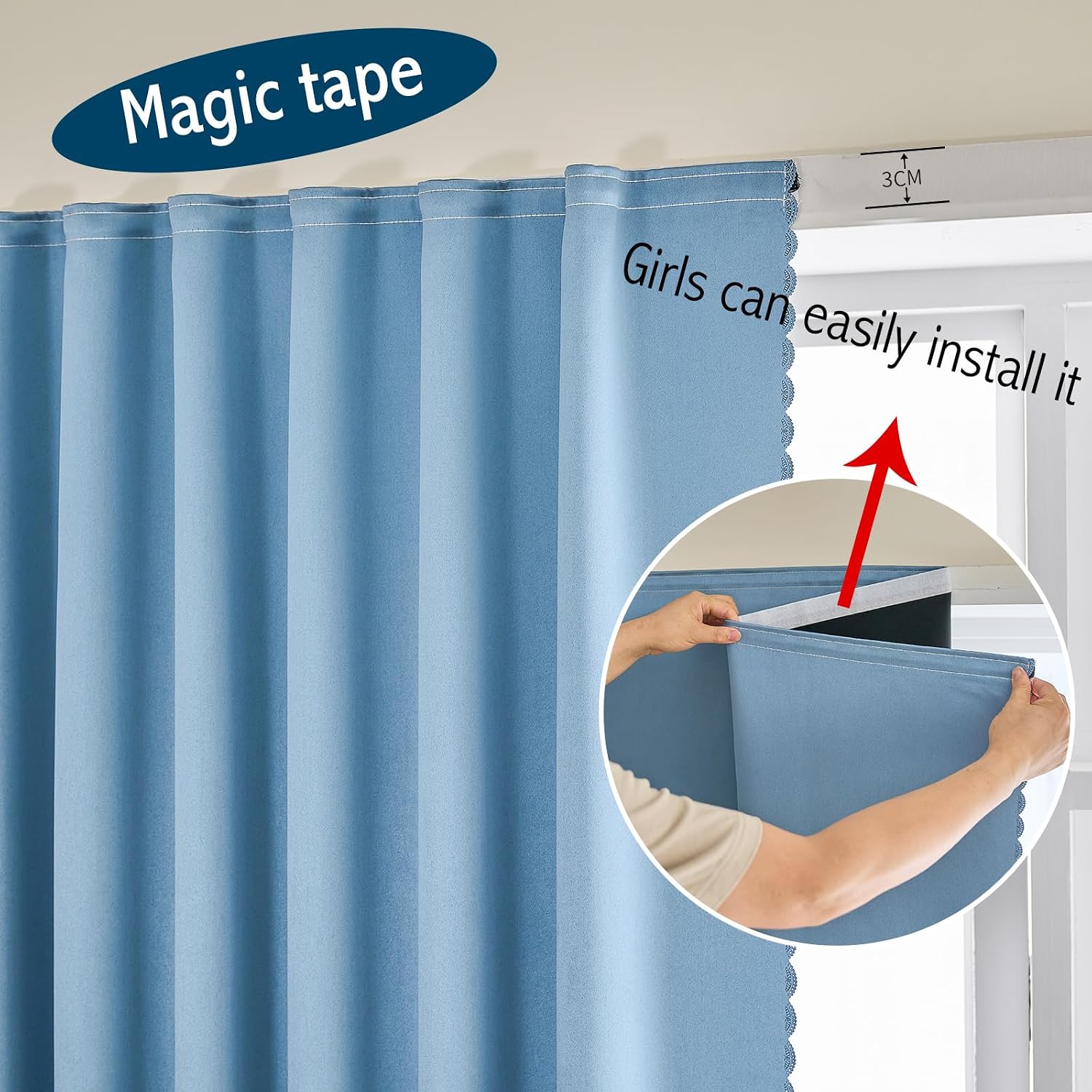 Jilron Magic Tape Stick on Portable Curtains for Windows, Bedroom Blackout Curtains for - Thermal Lnsulated No Drill Curtains Room Darkening…