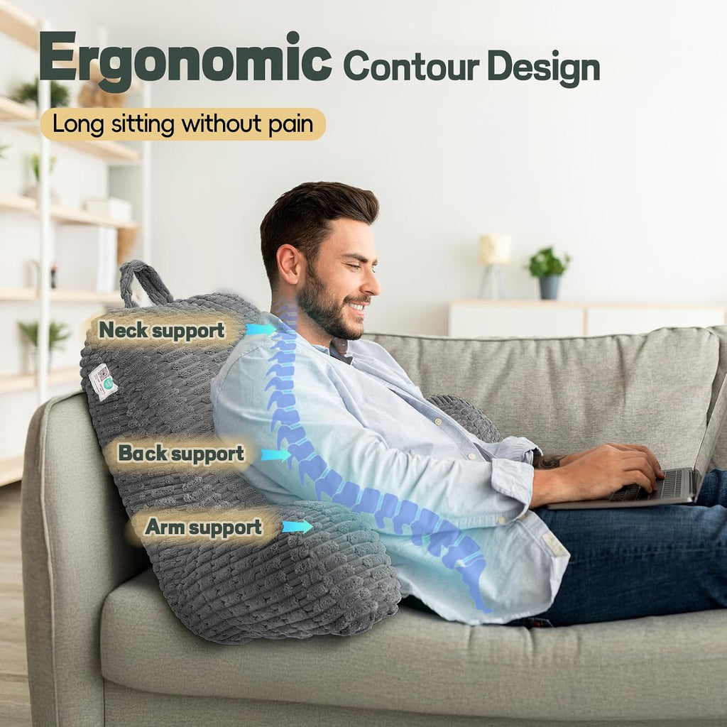 Luisof 21" Higher Large Reading Pillow for Bed Adult, Back Pillow for Bed Sitting Up with Memory Foam Back Support with Arms Rest for Couch…