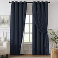 Swandream 100% Blackout Curtains for Bedroom, Double Layer Navy Blue Curtains, Black Out Curtain 63 inch long With Sheer Overlay for Living…