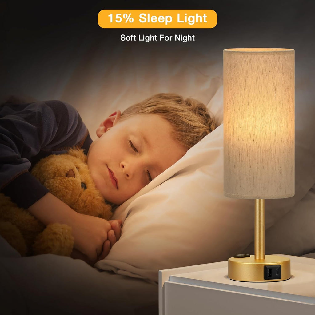 PartageiZ Gold Touch Table Lamps Set - 3 Way Dimmable Bedroom Lamps with USB C and A Ports, Small Lamps for Nightstand with AC Outlet…
