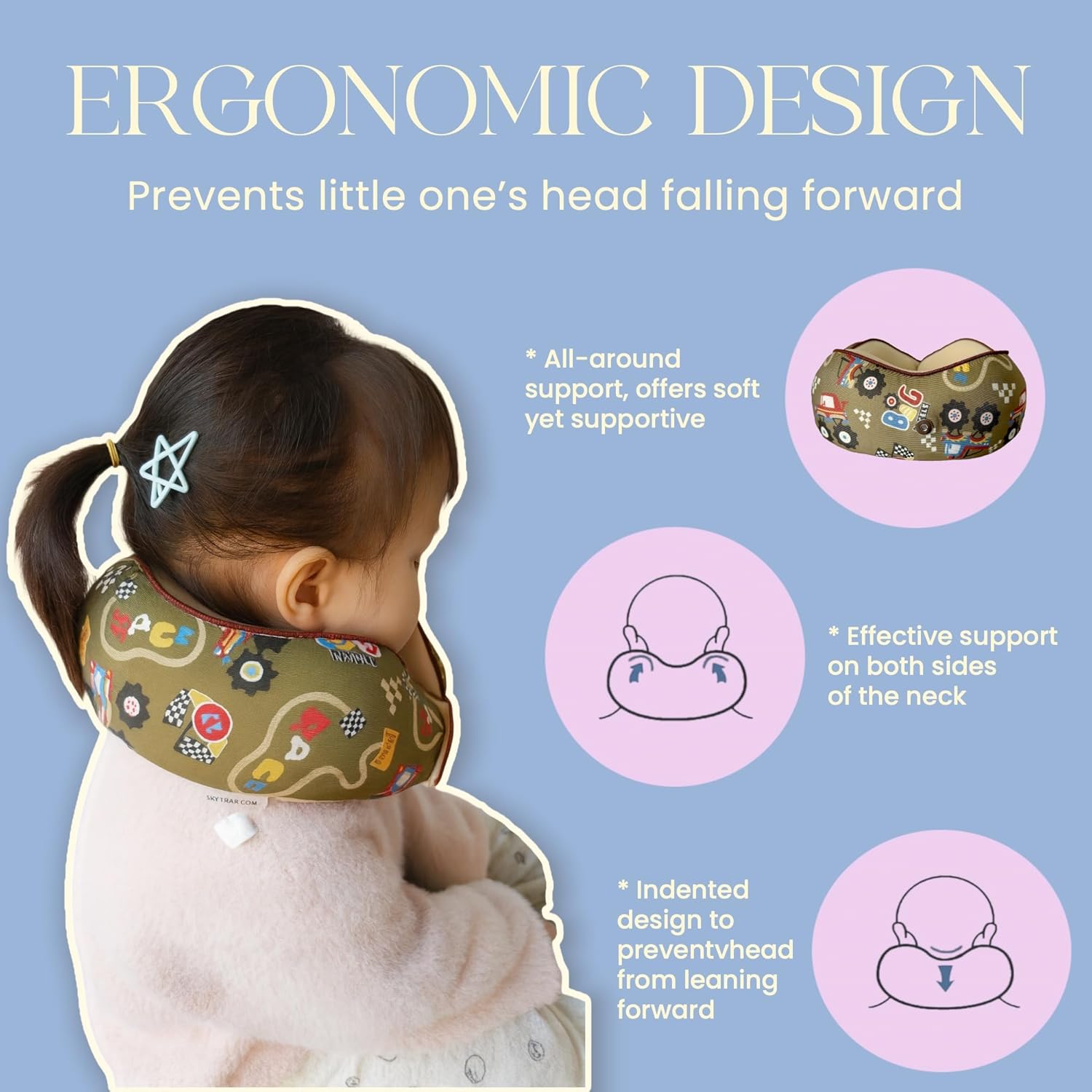 Skytraxcomf SKYTRAX® Certified Kids Safe Memory Foam Travel Neck Pillows for Kids and Toddlers, Cute Cartoon Design, Car Seat & Airplane He…