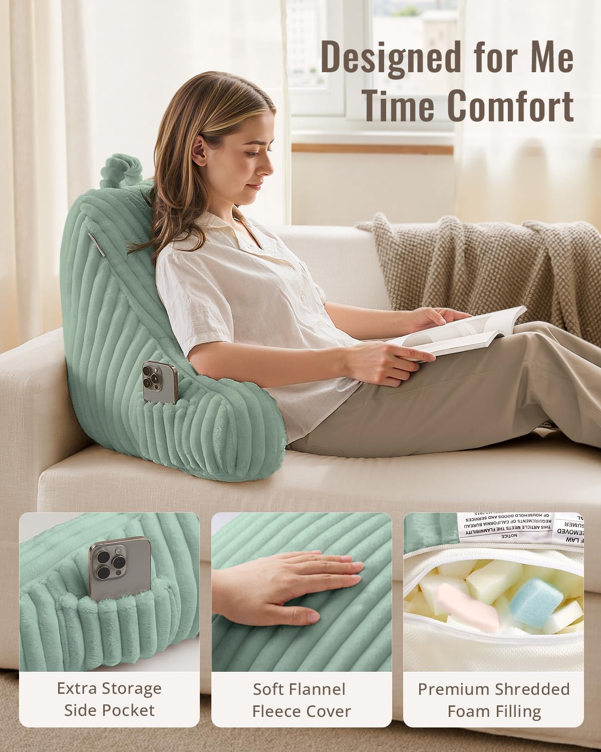 BlissfulDiary Blissful Diary Reading Pillow for Sitting in Bed, Large Flannel Back Pillow Bed Sitting Up for Adult & Children, Backrest Cus…
