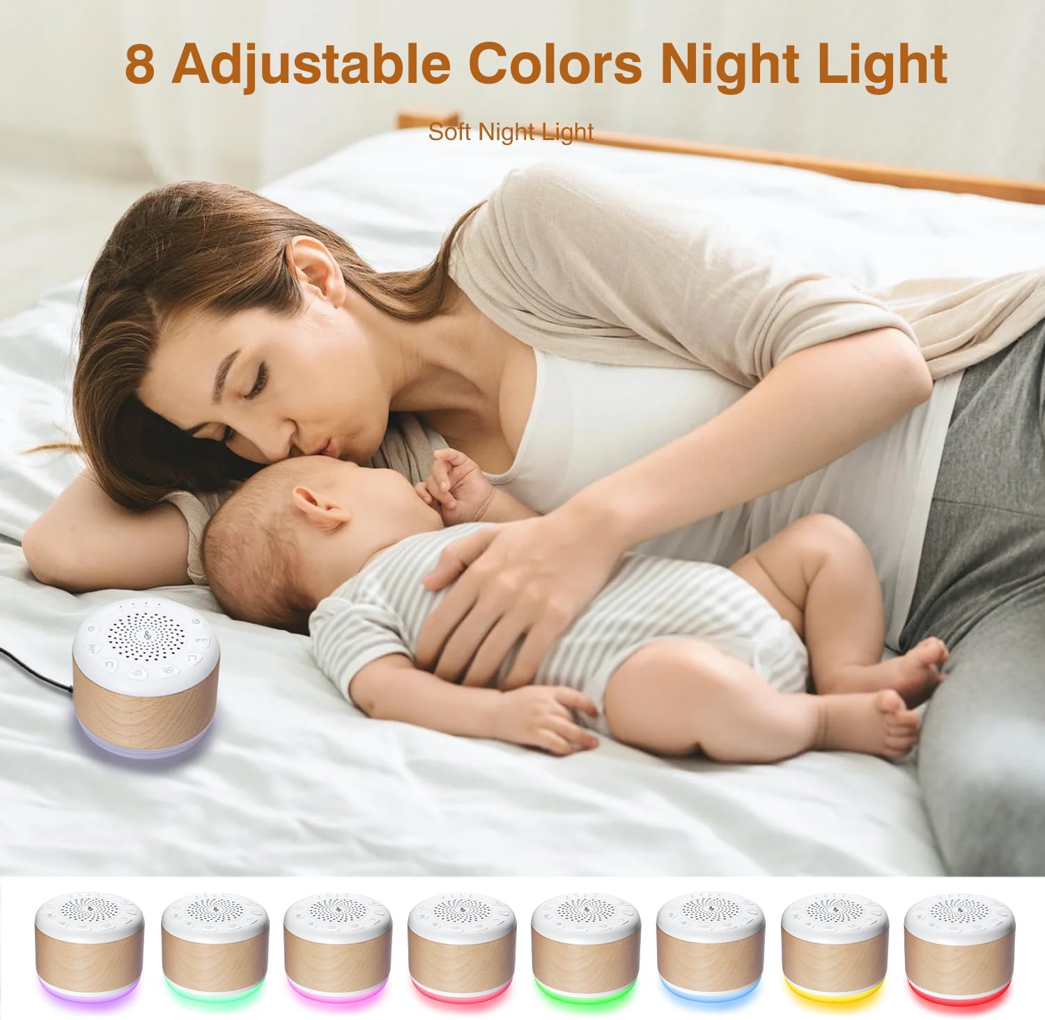 Monerr Solid Wood White Noise Sound Machine for Baby Adults Kids Sleep Sound Machine with 24 Soothing Sounds 8 Colors Night Light Timer Set…