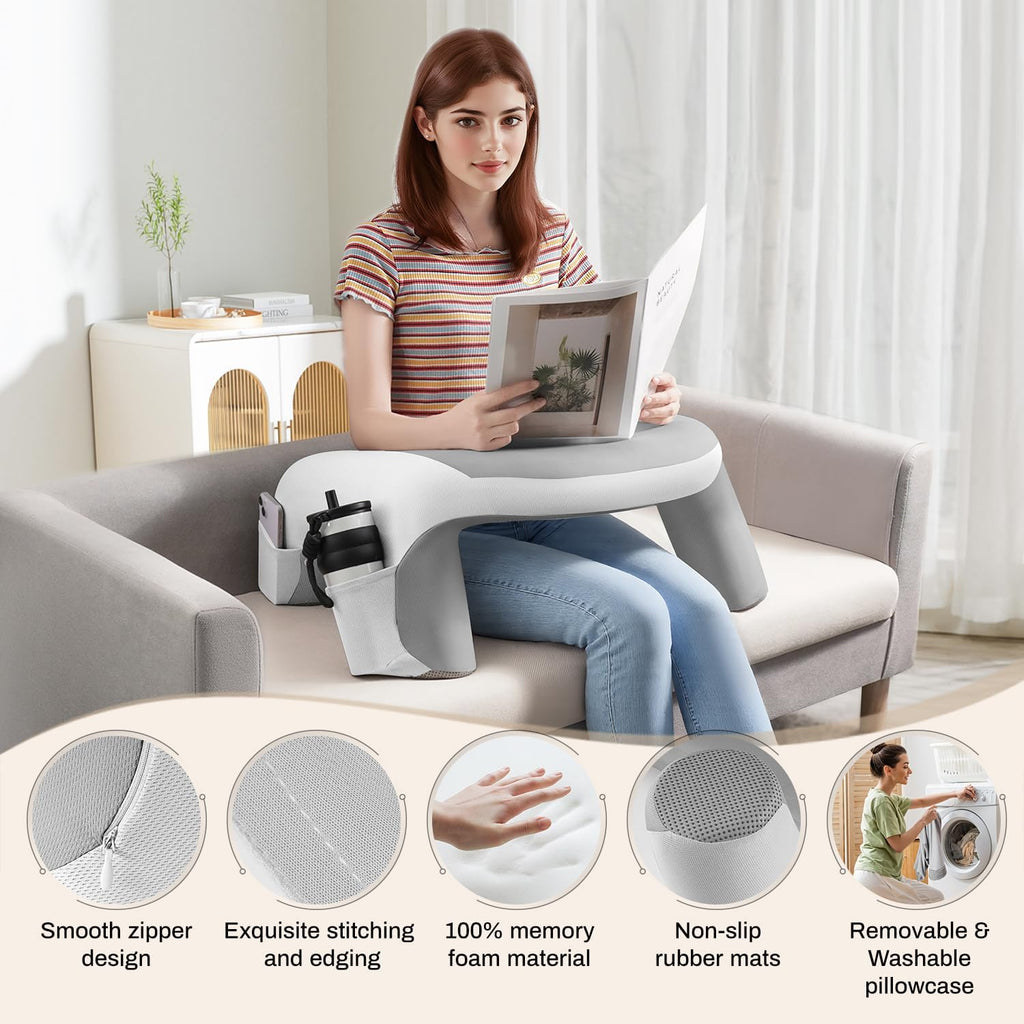 Wogahev Laptop Lap Desk, Reading Pillow for Bed, Memory Foam Arm Rest Support Gaming Pillow with Cup/Phone Pocket, Laptop Lap Desk for Work…