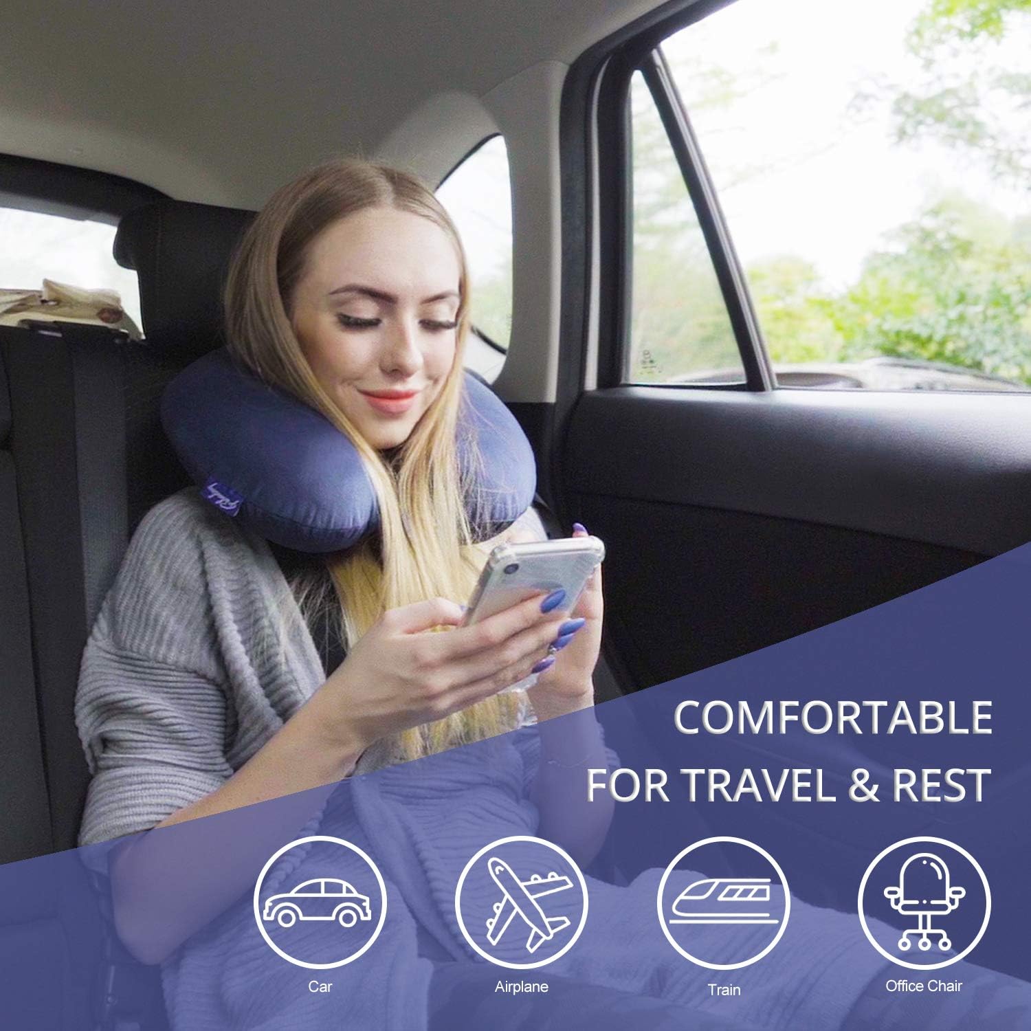 Fabuday Travel Pillow Memory Foam - Head Neck Support Airplane Pillow for Traveling, Car, Home, Office, Travel Neck Flight Pillow with Atta…