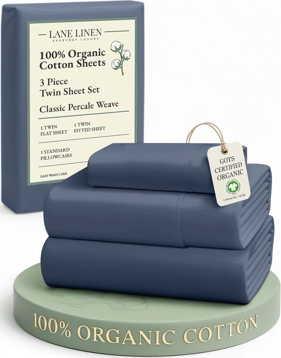 LaneLinen LANE LINEN 100% Organic Cotton Twin Bed Sheet Set, Luxury Hotel Style Fade Resistant Deep Pocket Machine Washable Twin Size Sheet…