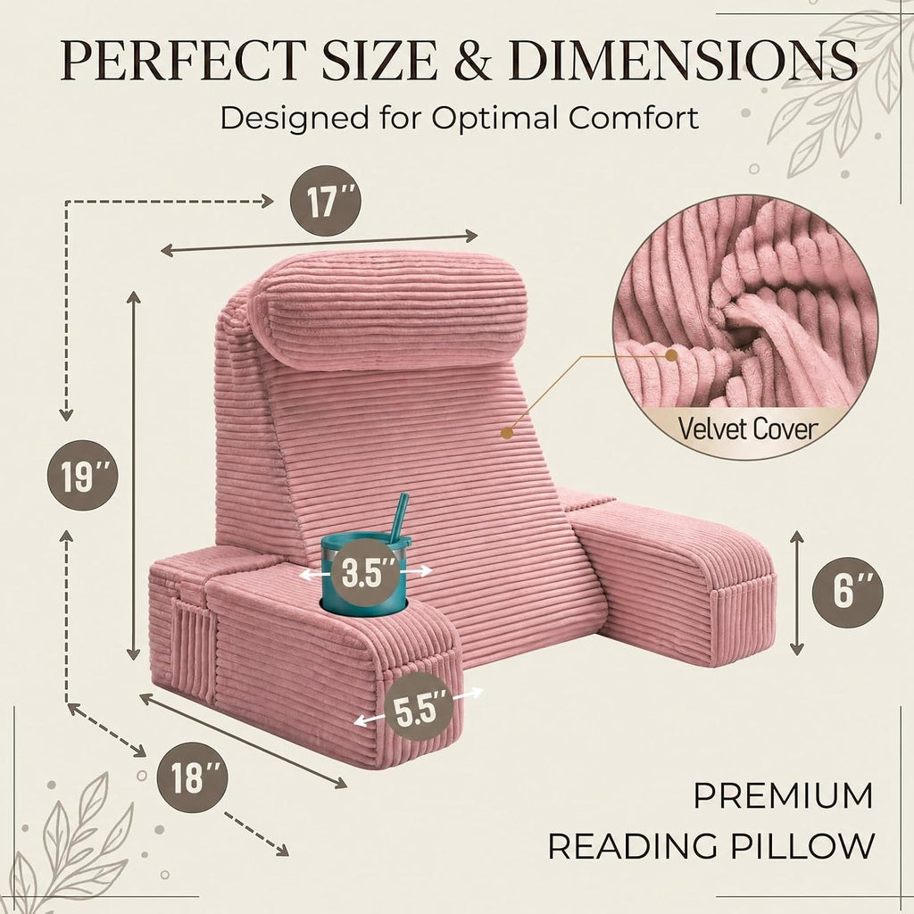 Asawesling Reading Pillow for Adults, Back Pillow for Bed Sitting Up, Backrest Pillow for Sitting in Bed, Detachable Arms with Built-in Cup…