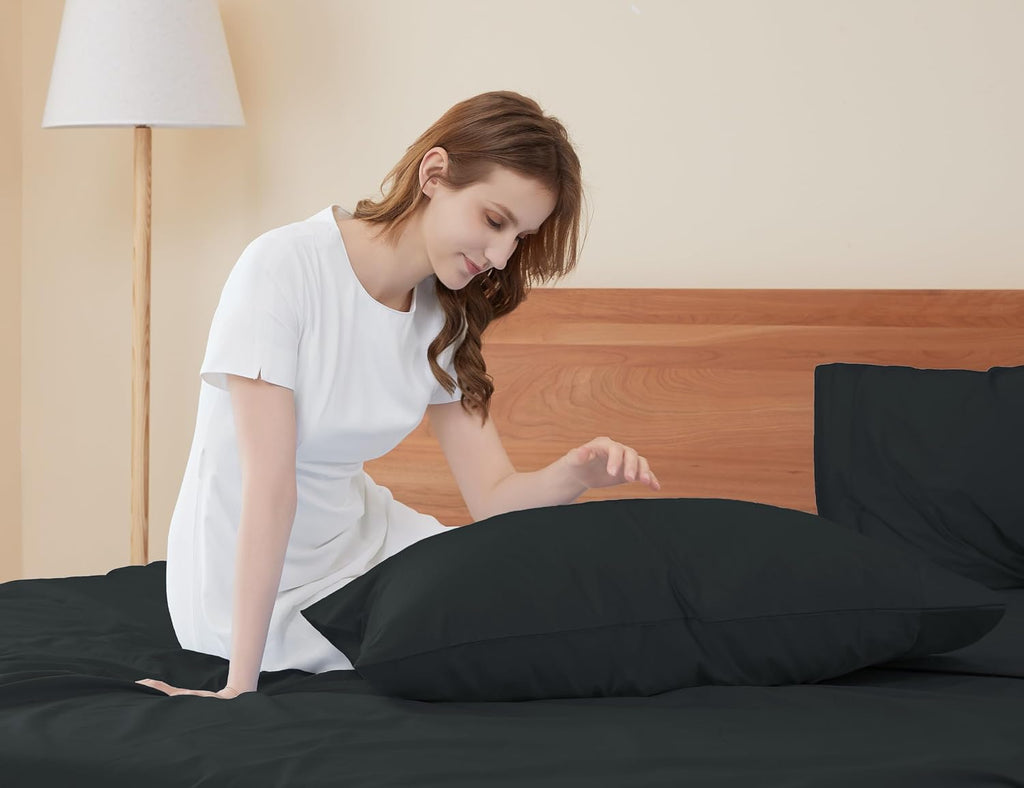 Sunflower Queen Pillowcases Set of 2, 100% Cotton Queen Size Pillow Cases 2, 20×30 inches Black, Soft and Breathable