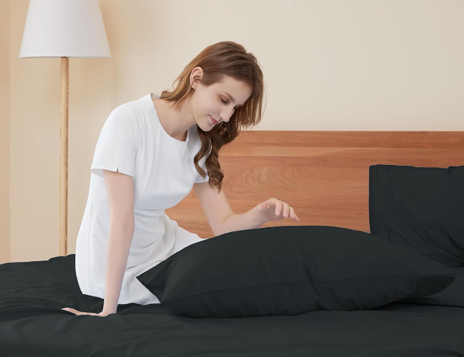 Sunflower Queen Pillowcases Set of 2, 100% Cotton Queen Size Pillow Cases 2, 20×30 inches Black, Soft and Breathable