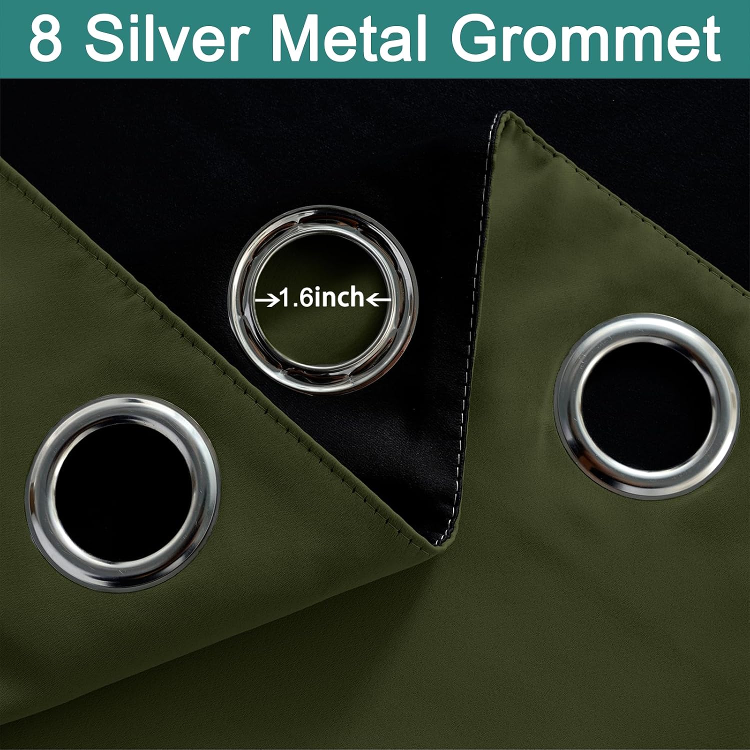 Yakamok Green 100% Blackout Curtains, Total Blackout Lined Curtain Panels for Bedroom, 2 Thick Layers Grommet Top Thermal Insulated Blackou…