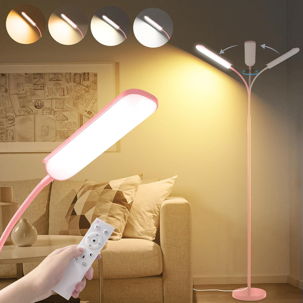 Marctronic Pink LED Floor Lamp, 18W 1800LM Bright Floor Lamp with Remote & Works with Smart Plug, Dimmable Timing Eye Caring Reading Light…