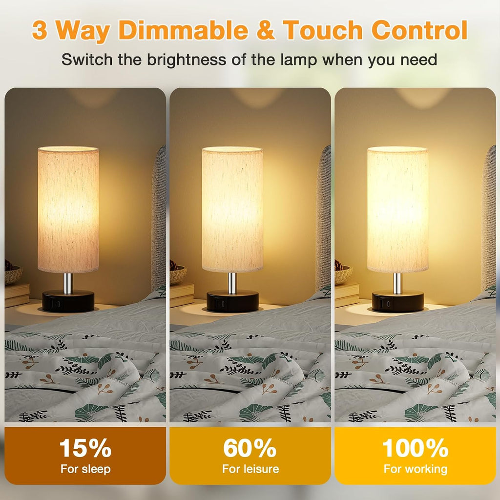 PartageiZ Small Touch Lamps Set of 2 - Table Lamps for Nightstand, Minimalist Bedside Lamps for Bedroom with 3000K Dimmable Bulbs