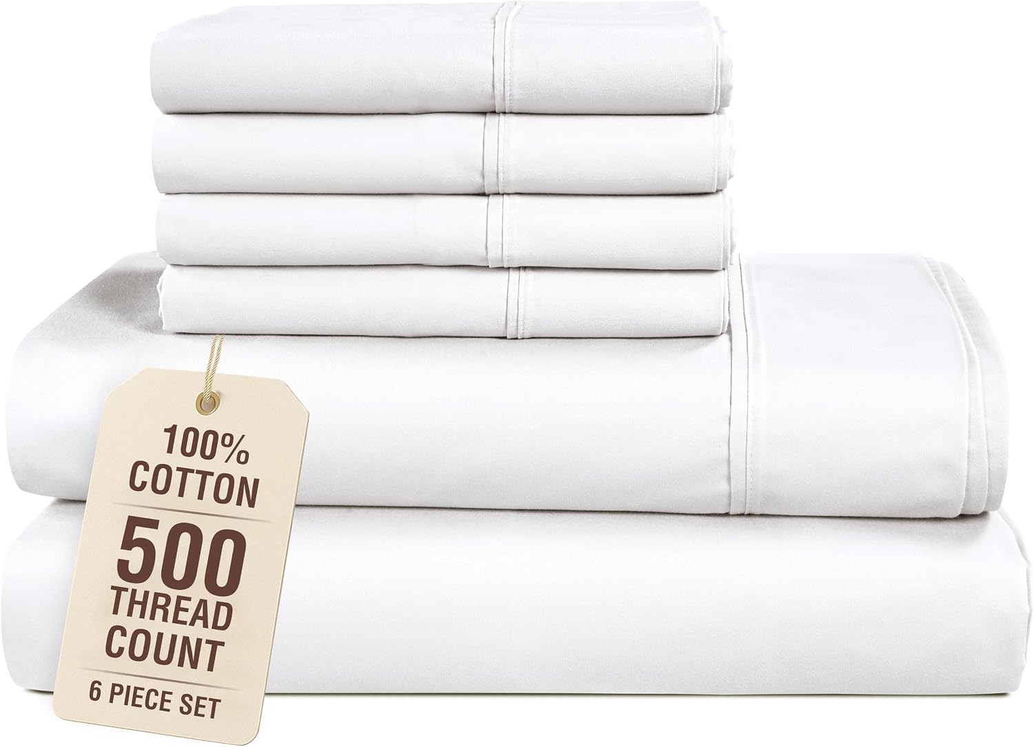 Casa Platino Cal King Size Sheet Set, 6 Piece 100% Cotton Bed Sheet Set with 500 Thread Count Buttery Soft Sateen Finish, Long-Lasting…
