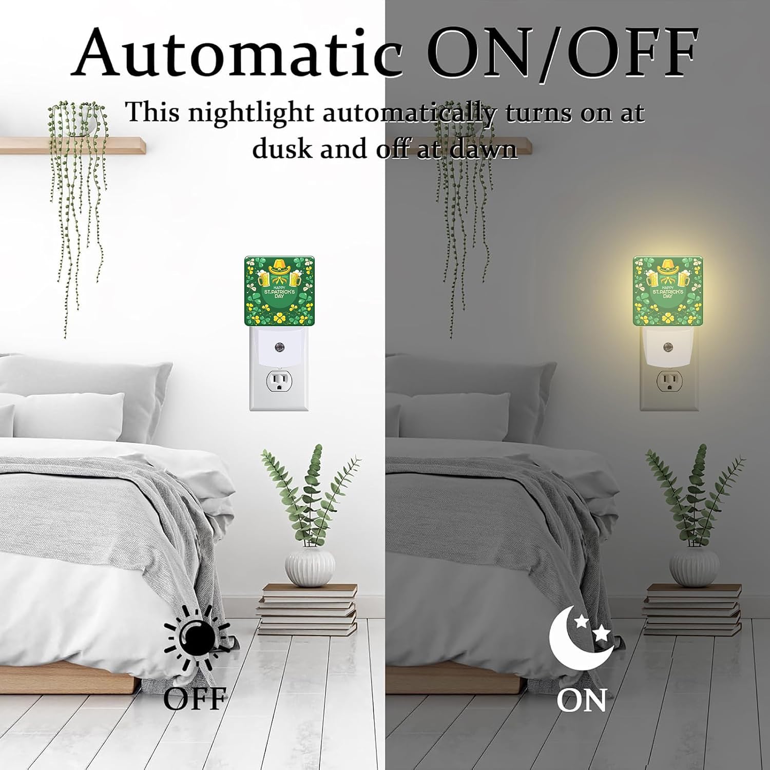 Happy St. Patrick's Day Night Light for Kids, Green Shamrock Leprechaun and Rainbow Night Light Plug in with Dusk to Dawn Sensor, 0.5w…