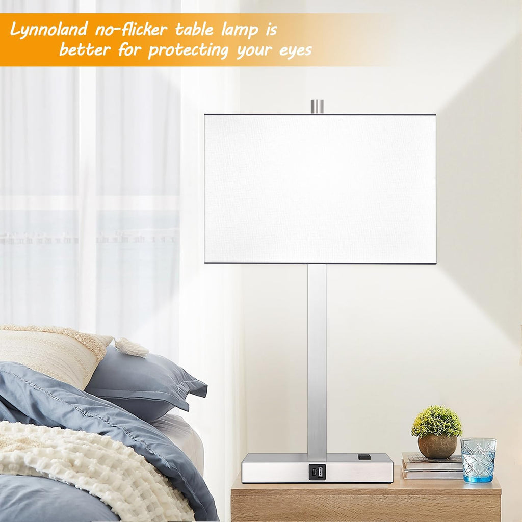 21" Set of 2 Touch Control Table Lamps with 2 USB & AC Outlets, 3-Way Dimmable Modern Nightstand Lamps for Bedroom Living Room Office…