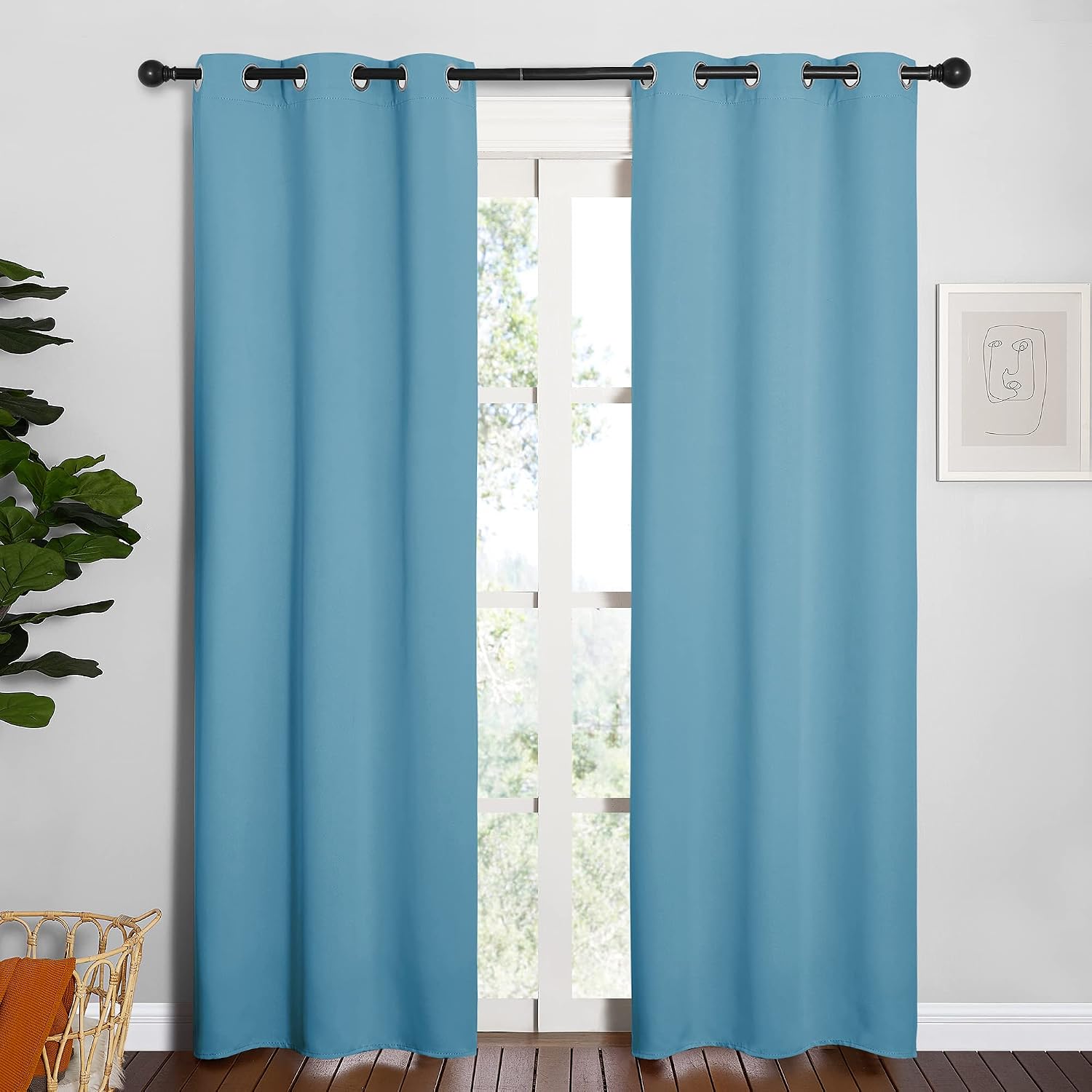 NICETOWN Thermal Curtains for Kids Room, Window Treatment Thermal Insulated Solid Grommet Blackout Drape Panels for Bedroom (Teal Blue…