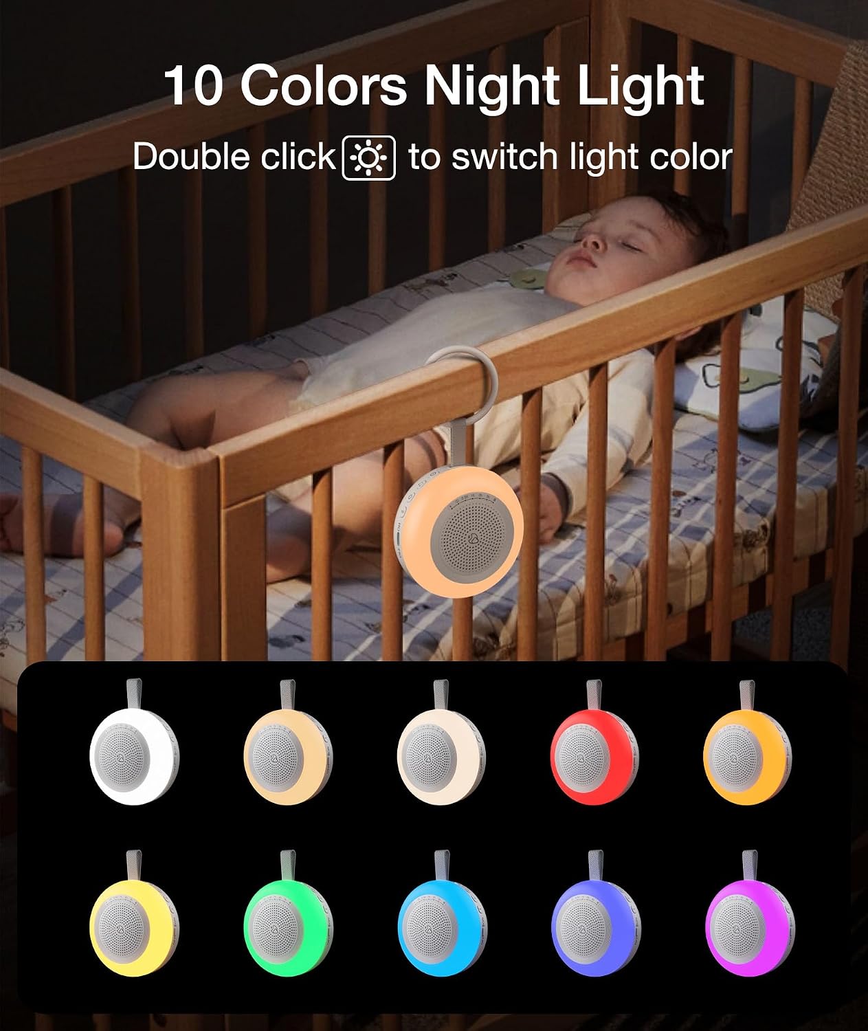 Portable Sound Machine for Baby, LEICEX White Noise Machine,33 Soothing Sound 10 Colors Night Light Sleep Machine for Baby Kids, Timer and…
