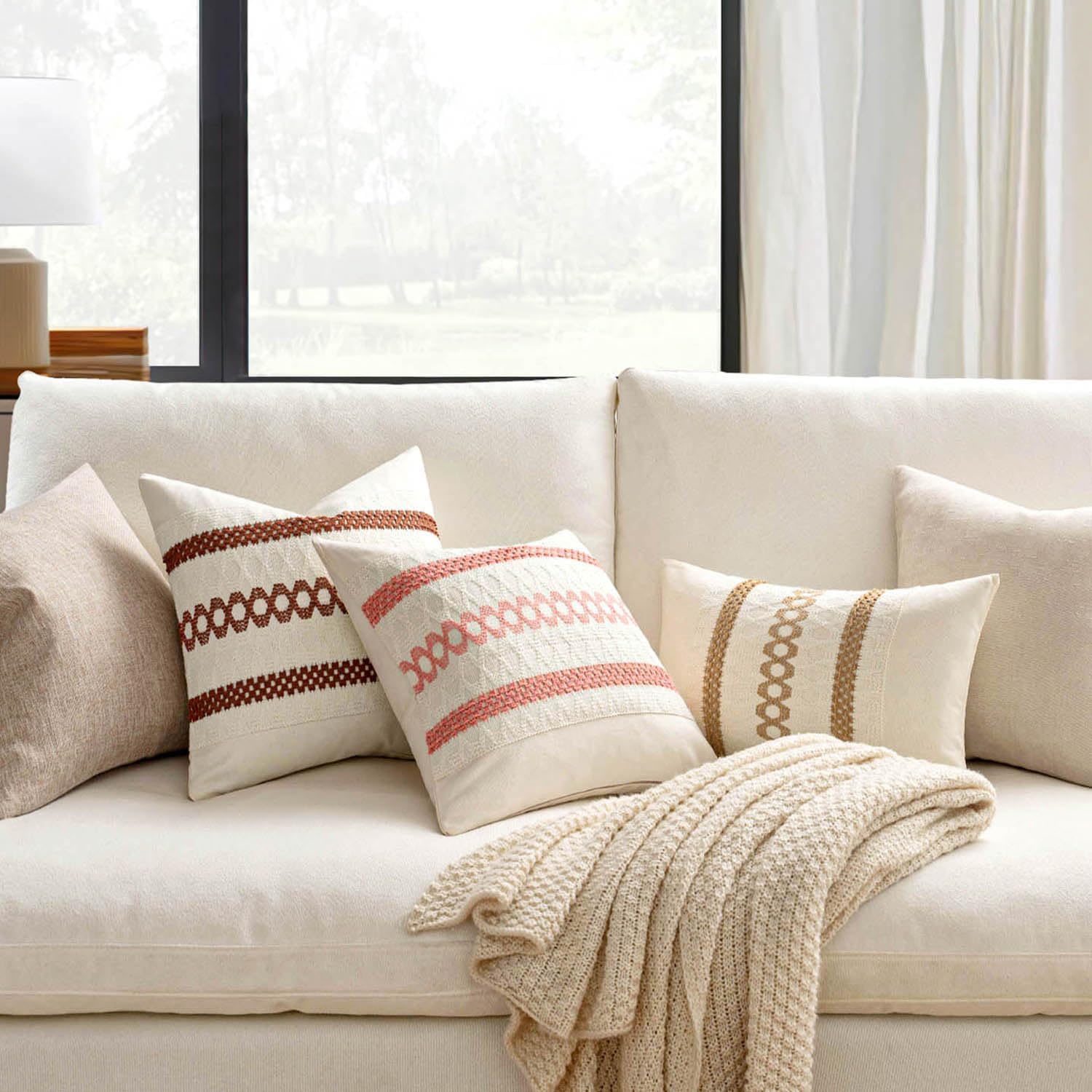 MIULEE Set of 2 Neutral Boho Decorative Pillow Covers 18x18 Inch Farmhouse Rustic Couch Throw Pillows Modern Spring Cotton Cushion Covers…