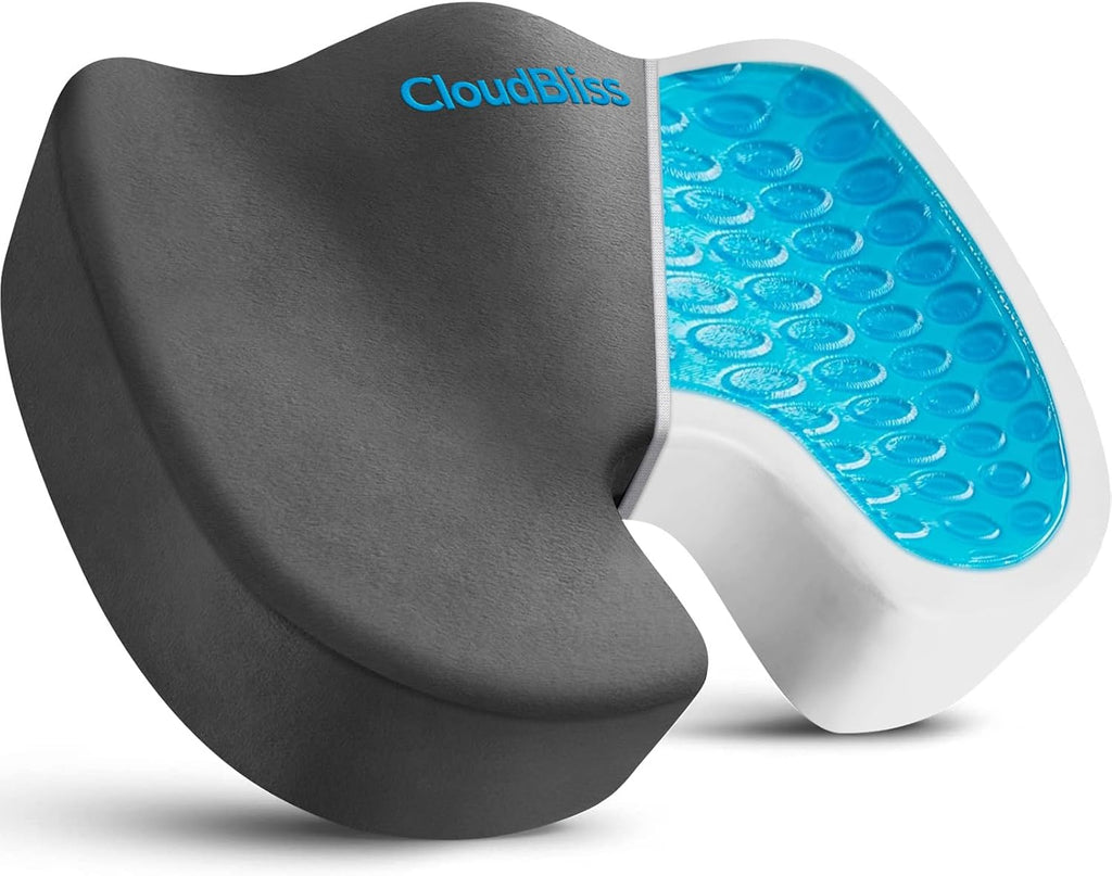 CloudBliss Gel Seat Cushion - Cooling Gel Enhanced, Memory Foam, Ergonomic Seat Cushion for Long Sitting for Office, Game, Car, Airplane…