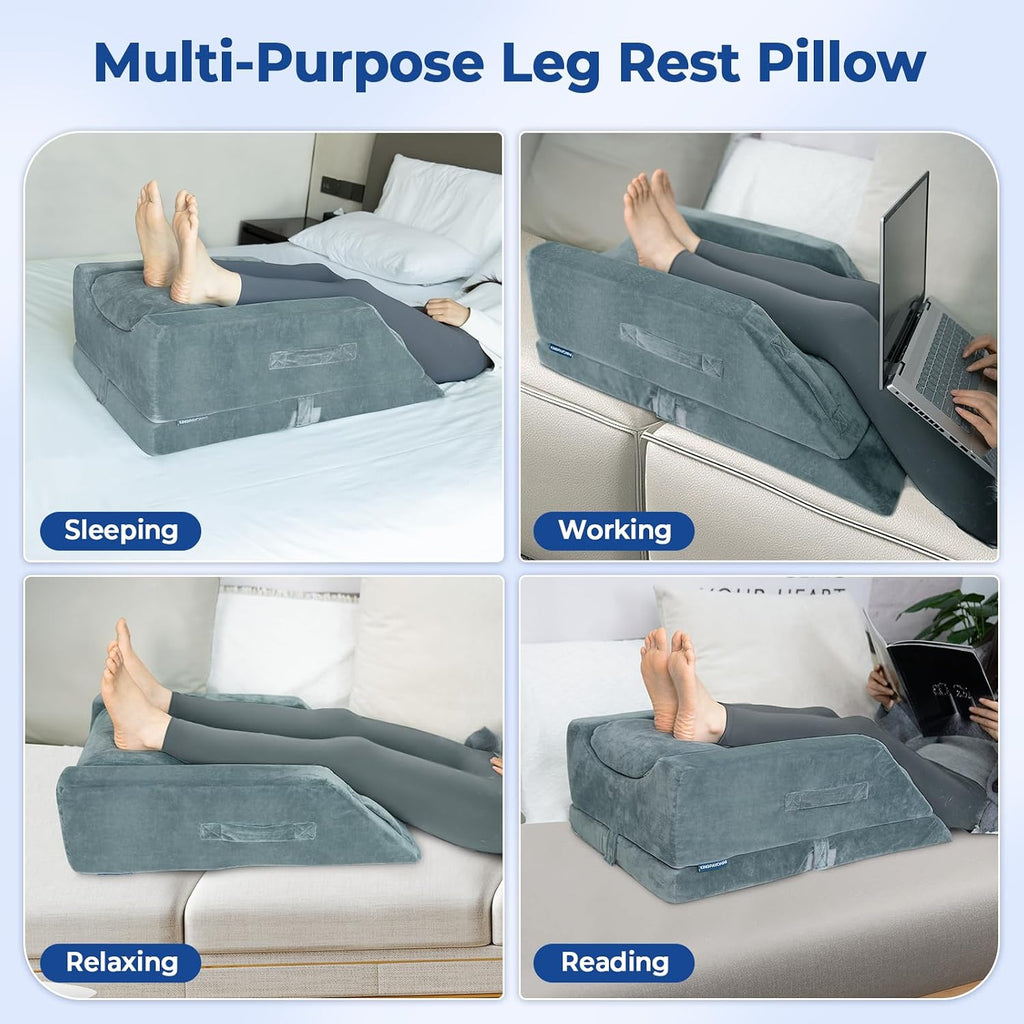 KingPavonini 4-Height Adjustable Leg Elevation Pillows for After Surgery with Ergonomic Curve, Memory Foam Leg Support Pillow for Legs, Bac…
