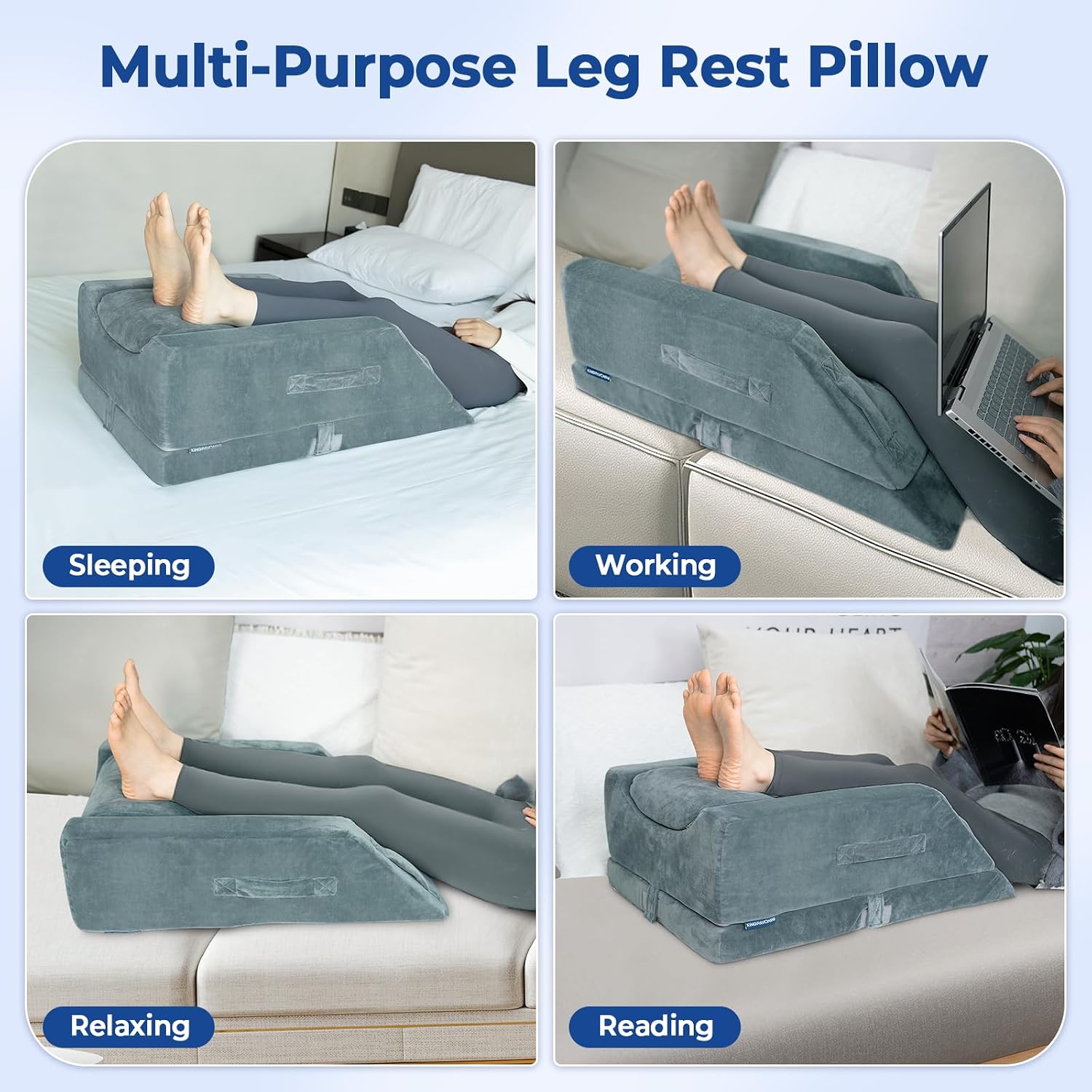 KingPavonini 4-Height Adjustable Leg Elevation Pillows for After Surgery with Ergonomic Curve, Memory Foam Leg Support Pillow for Legs, Bac…