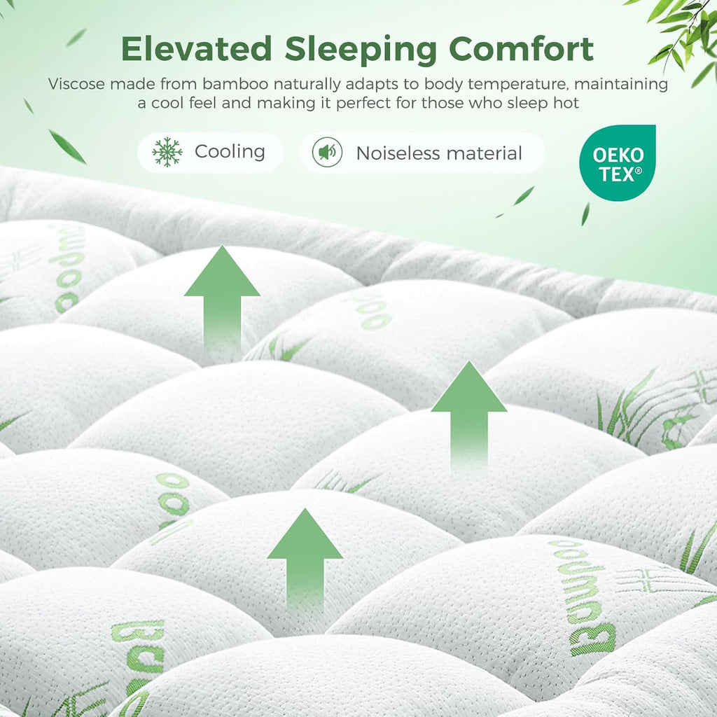 HYLEORY-YourBeddingExpert HYLEORY Mattress Topper - Thick Bamboo-Viscose Naturally Cooling Pillow Top Mattress Pad Breathable Fluffy Soft M…