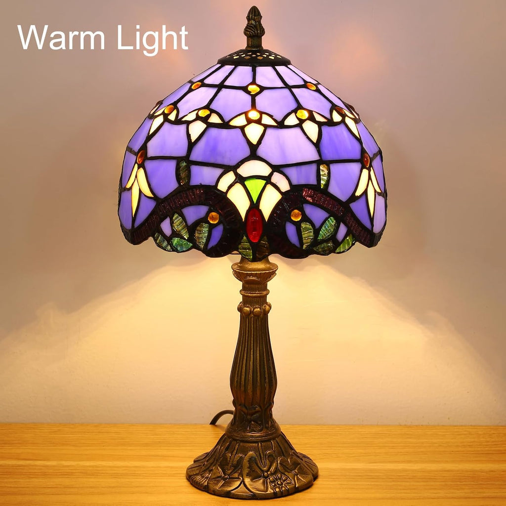Tiffany Style Table Lamp, Blue Baroque Style Stained Glass Lamp, 8 Inch Small Antique Lamp, for Bedside Nightstand Bedroom Living Room…