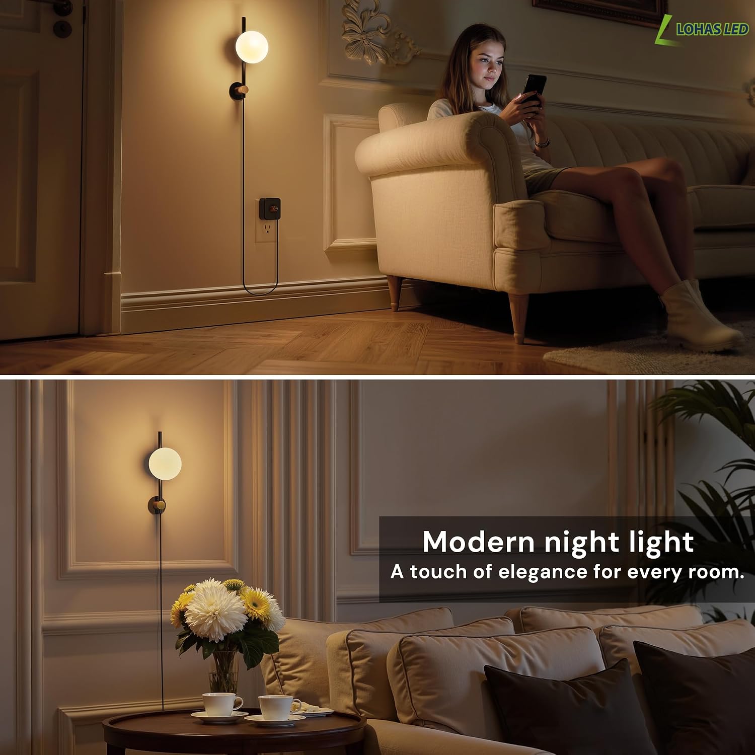 Llohasled L LOHAS LED Night Lights Plug into Wall, Dimmable Night Light, Dusk to Dawn Sensor, 0-100LM Adjustable Brightness, Soft White 300…