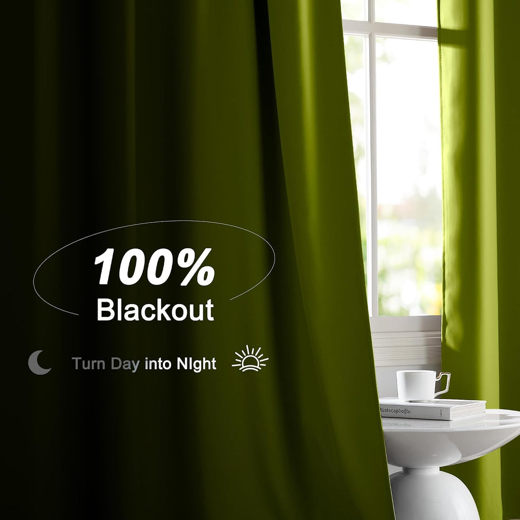 Nicetown 100% Blackout Curtains for Bedroom, Fresh Green 2 Pieces W52 x L84 Energy Efficient & Thermal Insulated Drapes, Rod Pocket Black L…