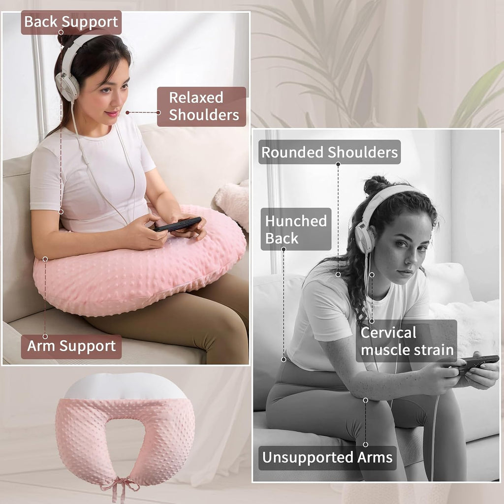 Reading Pillow for Gaming Reading Crochet, U Shaped Arm Support Pillow with Removable Cover Reducing Arching Neck for Adult Reading and…