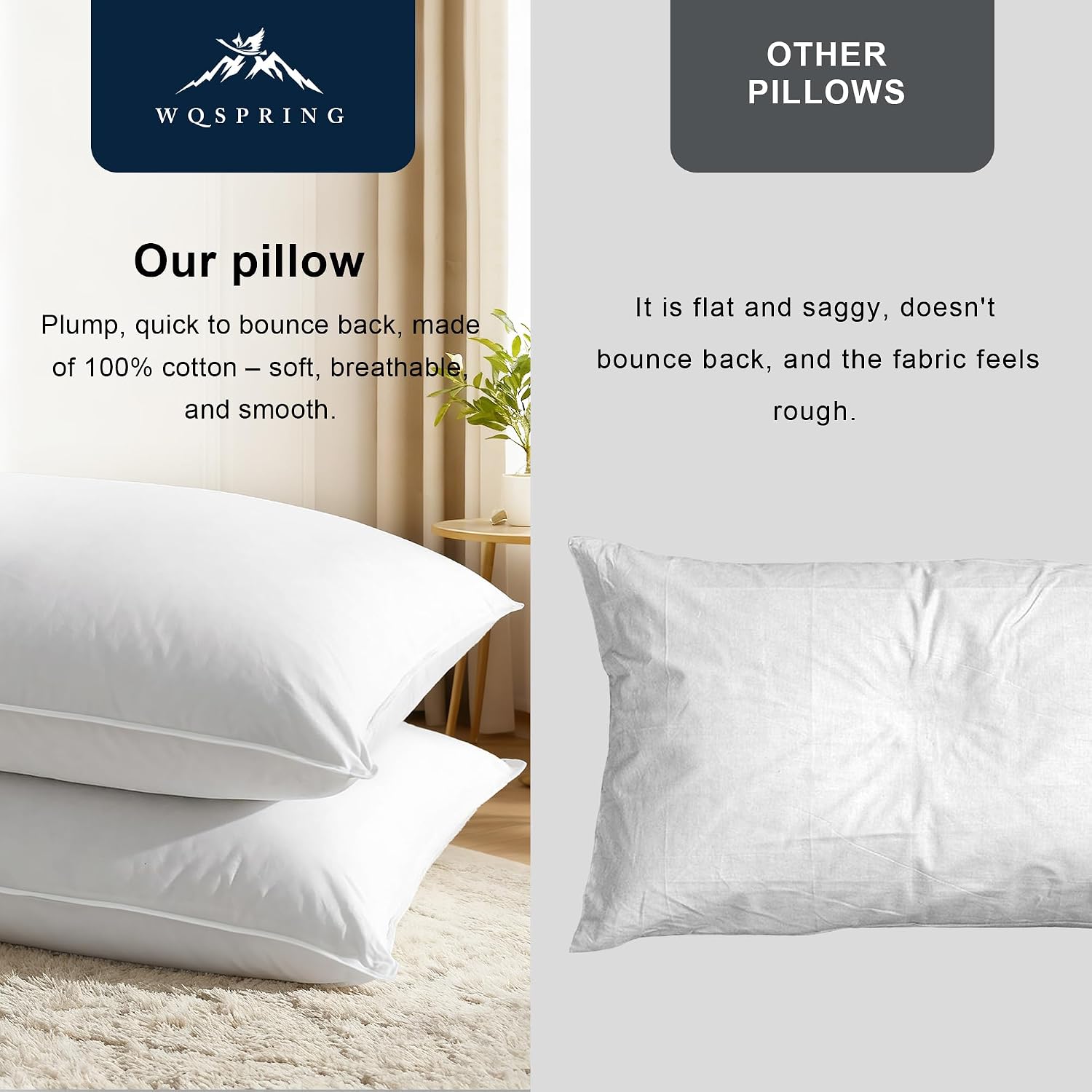 Goose Down Pillow, Hotel Quality with Feather Fill, 750 Fill Power Queen Size - 2 Pack with Pillowcase for Master Bedroom, Support for…