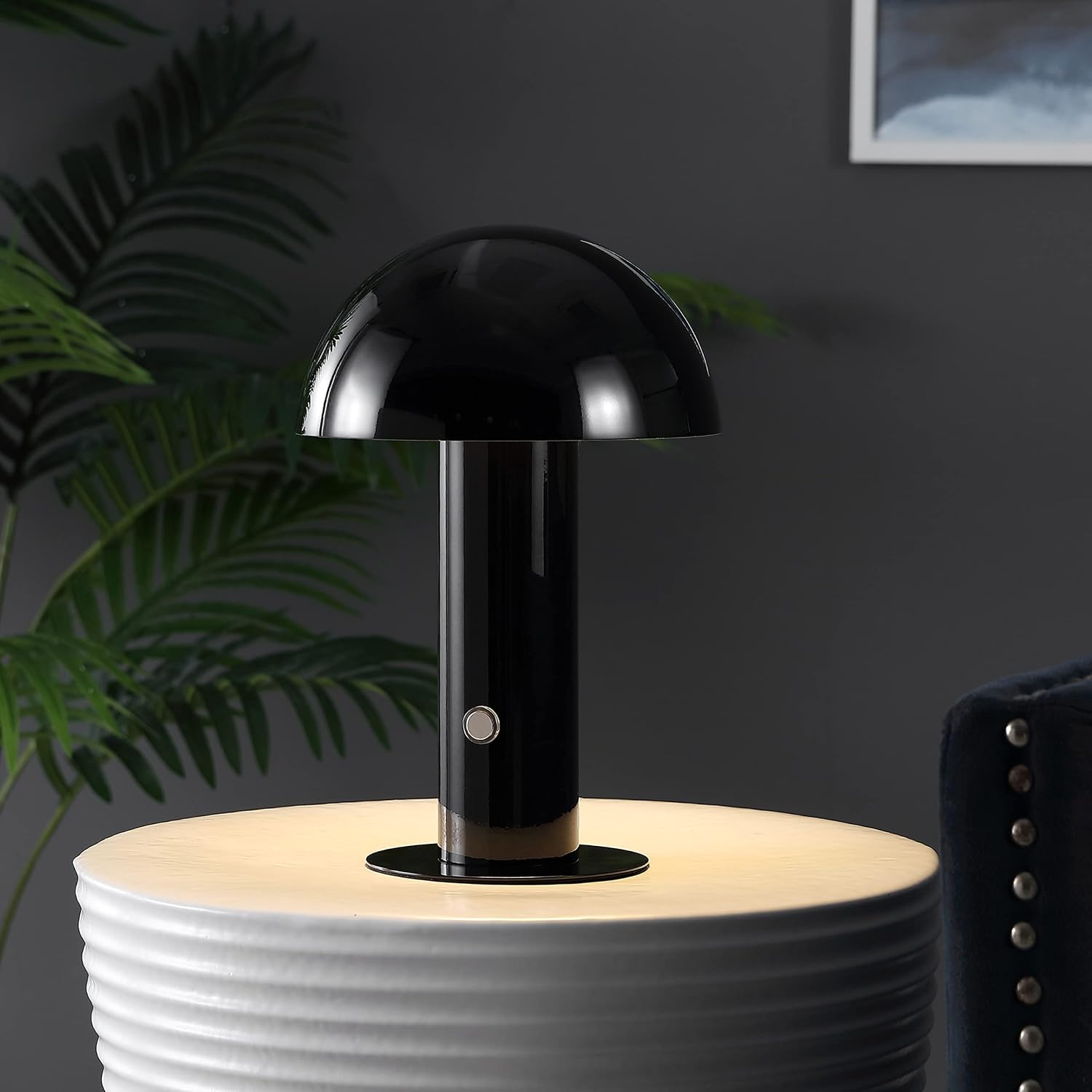 JONATHAN Y 10.75" Black Rechargeable LED Mushroom Table Lamp, Cordless Portable Bedside Lamp for Living Room Bedroom, 3-Way Dimmable…