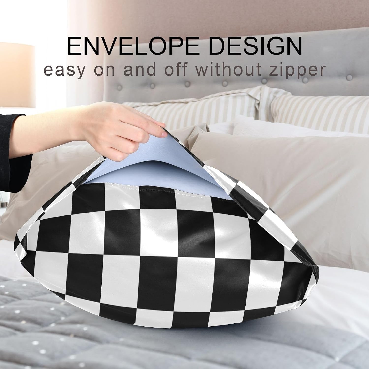 Checkerboard Plaid Print Pillow Covers Silk Pillowcase for Hair and Skin Soft Breathable Cooling Satin Pillowcase Queen Size Pillow Case…