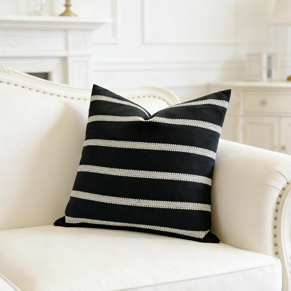 Slow Cow Decorative Textured Woven Stripe Throw Pillow Cover Modern Country Design Cushion Cover Pillow Cover 20 x 20 Inches Black Mixed…
