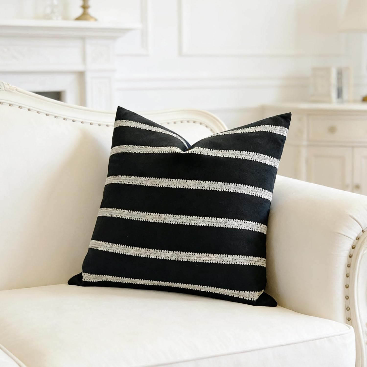 Slow Cow Decorative Textured Woven Stripe Throw Pillow Cover Modern Country Design Cushion Cover Pillow Cover 20 x 20 Inches Black Mixed…