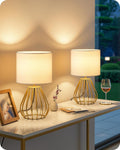 Gold Table Lamp Set of 2, Small Bedside Lamps Set of 2, 2700K LED Bulb Included, Gold Metal Base & White Linen Lampshade, Modern…