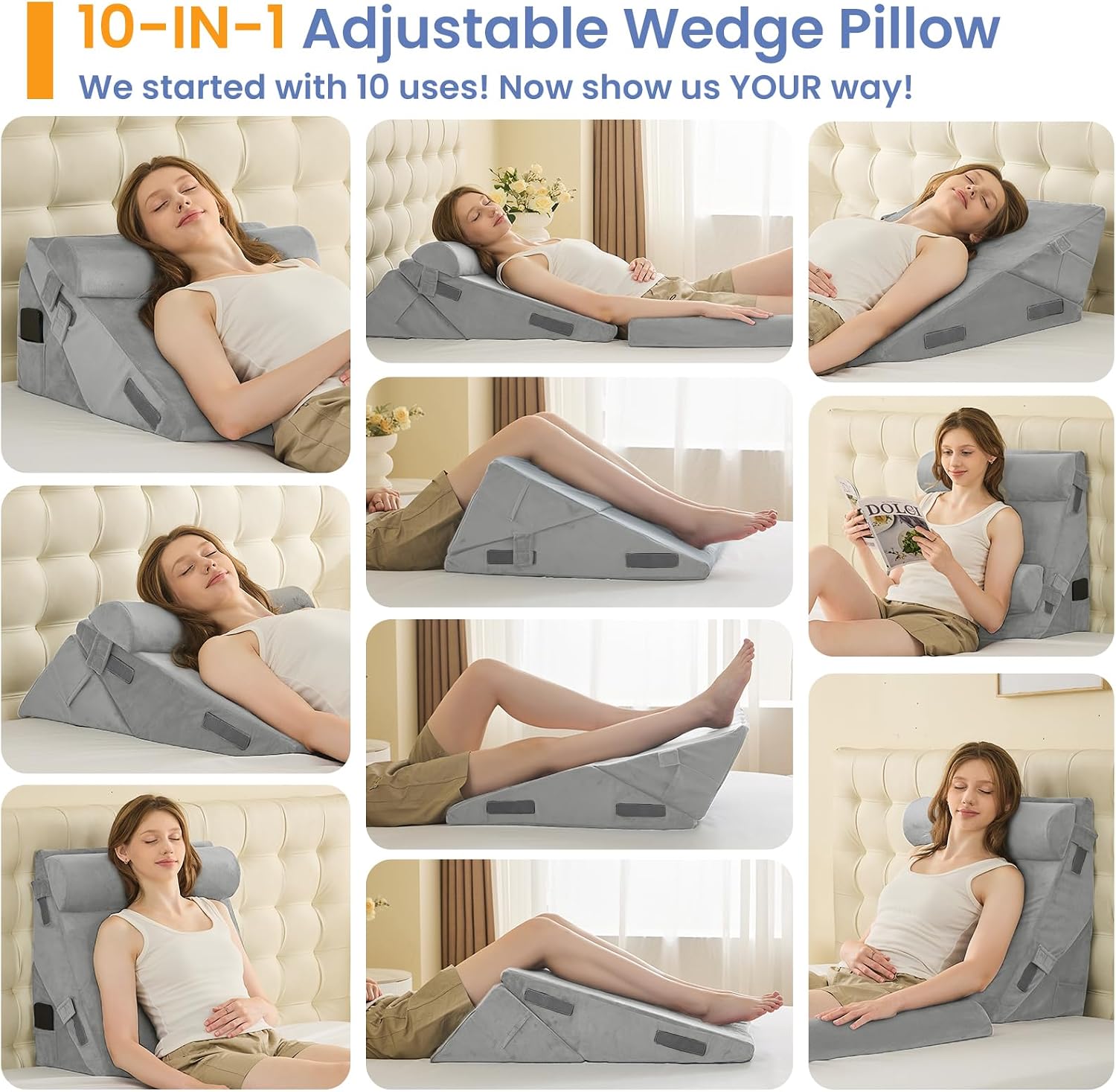 Sasttie Wedge Pillow Set for After Surgery, 3PCS Adjustable Bed Wedge Pillow Headboard with Memory Foam Neck Cushion – for Acid Reflux, Sle…