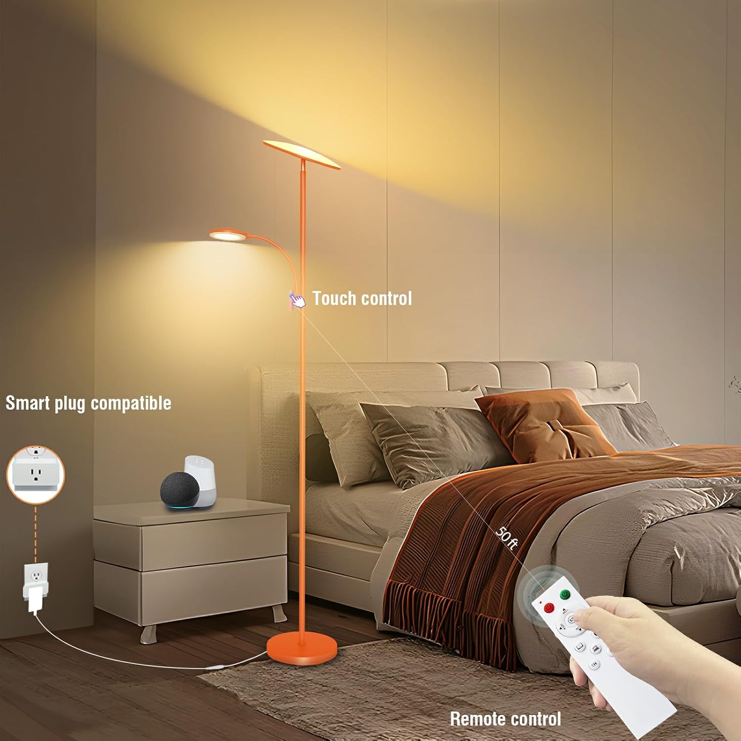 Marctronic Orange Floor Lamps for Living Room, 44W/4500LM Super Bright 2 in 1 LED Floor Lamp with Remote, Stepless Dimmable 50FT blue